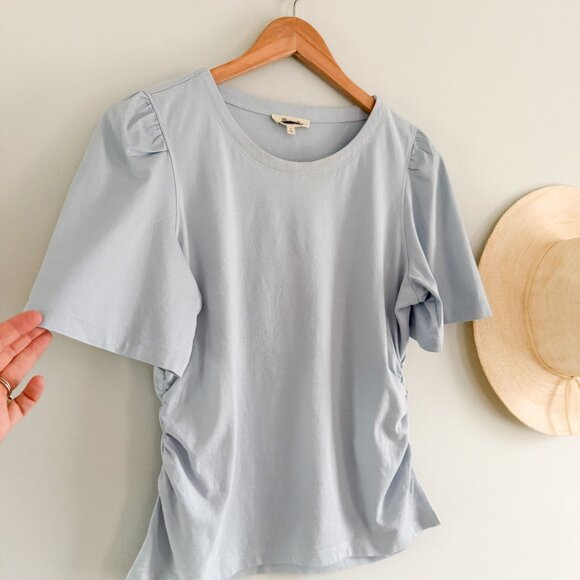 Madewell | NWT Side-Cinch Puff-Sleeve Tee in Feather Blue | Sz M - Picture 3 of 8